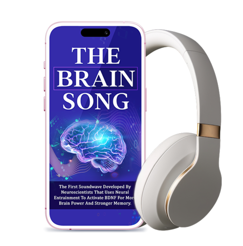 The Brain Song digital audio shown on a phone with headphones